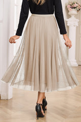 Jupe midi abricot évasée en tulle superposé avec doublure