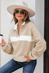 Sweat-shirt zippé parchemin en blocs de couleurs
