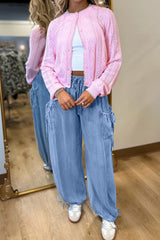 Pantalon en denim ample avec poches et taille élastique avec cordon de serrage Beau Blue
