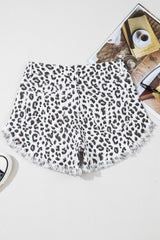 Short en jean à ourlet effiloché léopard blanc