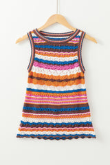 Gilet pull à col rond en tricot texturé à rayures bleu foncé *