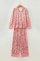 Pyjama rose léopard à finitions à pois, chemise et pantalon