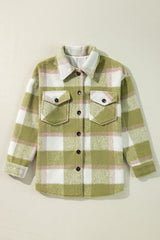 Sage Green Plaid Baggy Shacket with Buttoned Flap Pockets