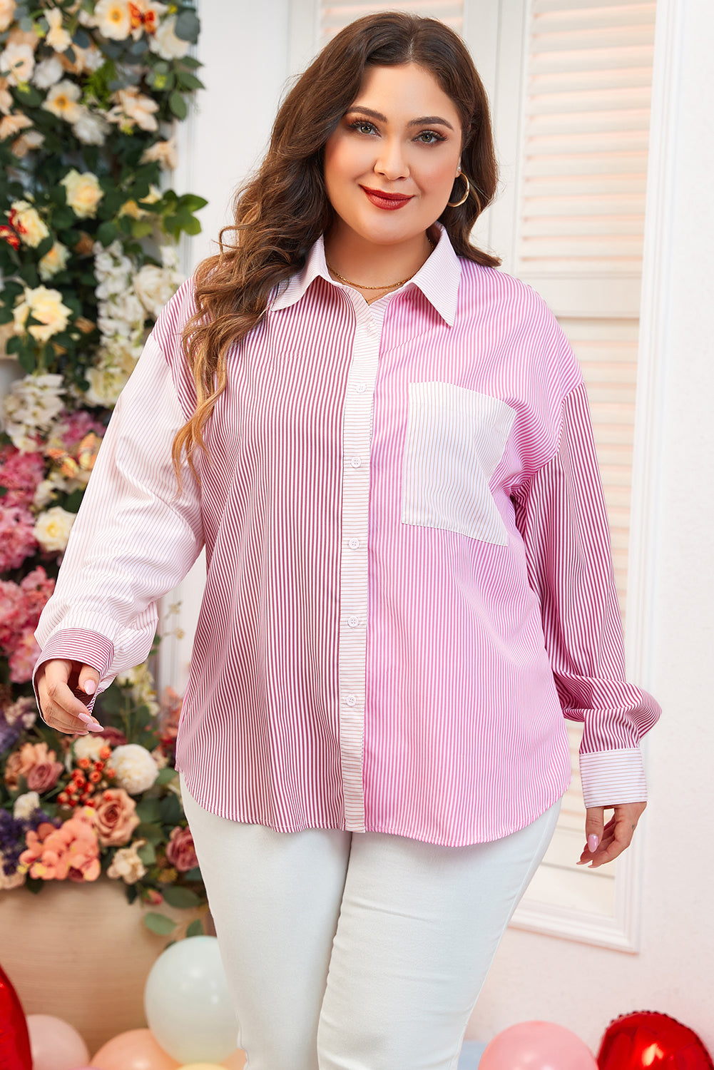 Chemise rose à rayures et color block grande taille-A WOMAN WE LOVE