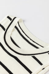Pull sans manches blanc à rayures et col rond