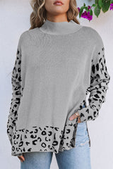 Pull oversize gris léopard à col montant *