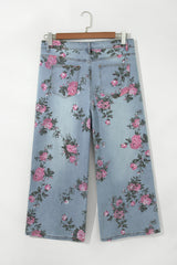 Jean ample bleu ciel grande taille à imprimé floral