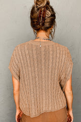 Pull à manches courtes en tricot torsadé beige français clair