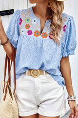 Blouse bleu ciel brodée-A WOMAN WE LOVE