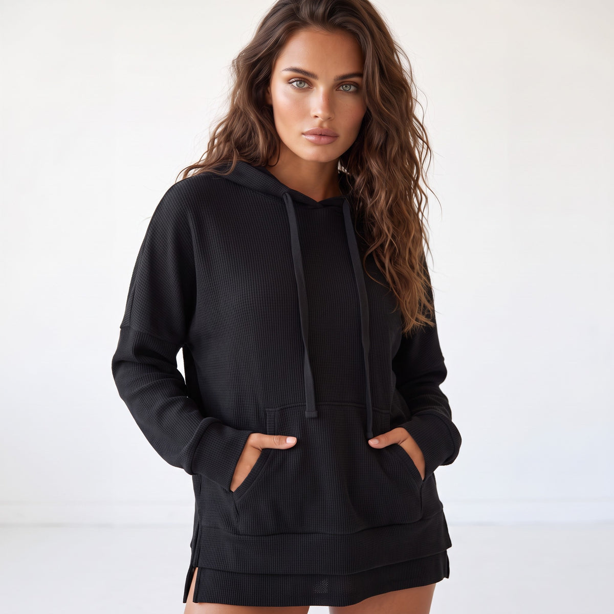 Sudadera con capucha de gran tamaño negro en Sparlined con Velloce