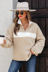 Sweat-shirt zippé parchemin en blocs de couleurs