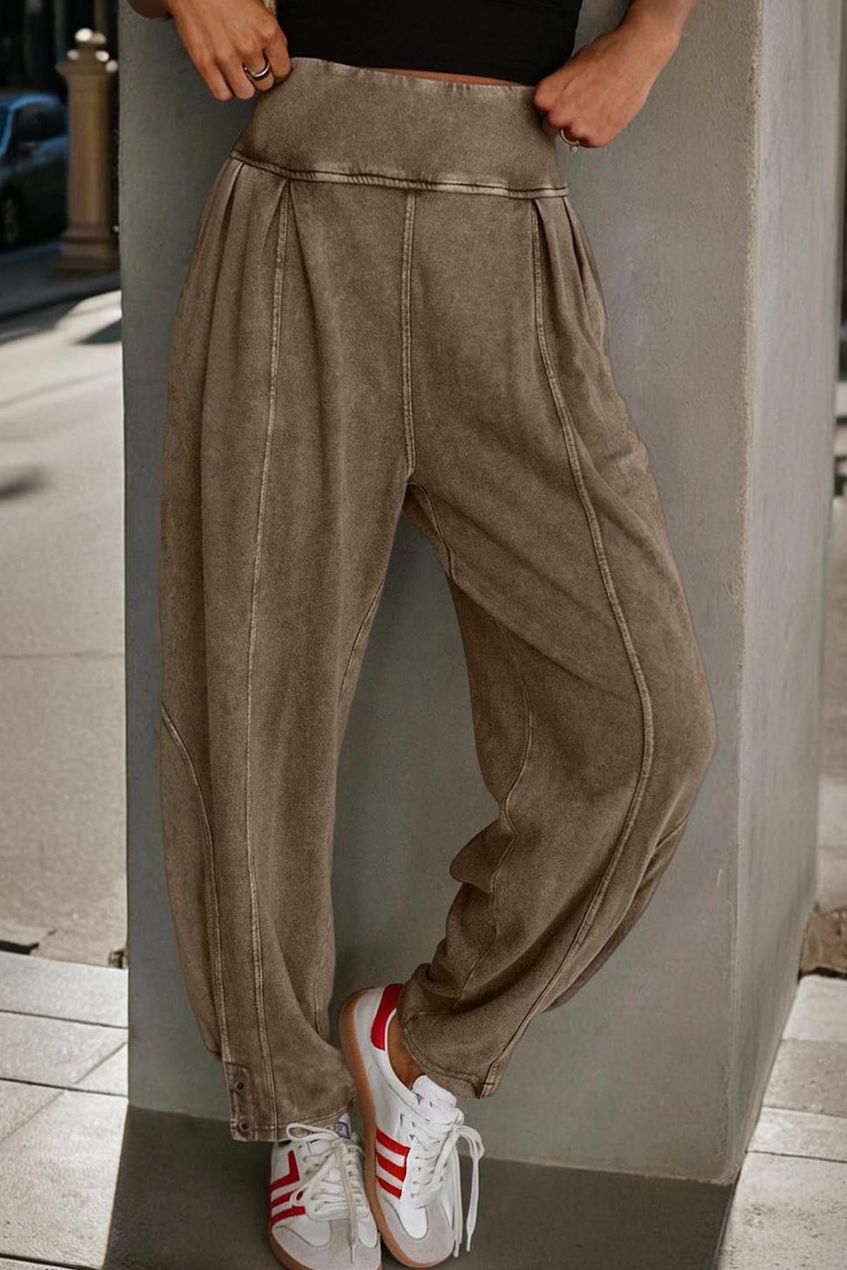 Pantalon décontracté taille haute style jogging