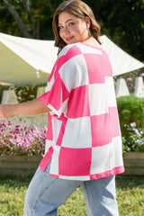 Camiseta blanca con textura a cuadros con cuello redondo y gran tamaño *