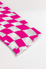 Haut à manches longues et col montant en maille à motif à carreaux roses