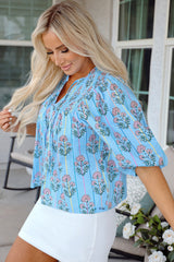 Chemisier froncé à col fendu et imprimé floral *-A WOMAN WE LOVE