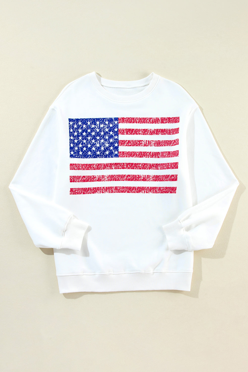 White loose white with drooping shoulder and graphic American flag