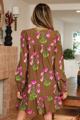 Robe tunique babydoll à imprimé floral contrastant marron
