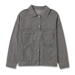 Chaqueta de mezclilla negada de gran tamaño con rayas azules *