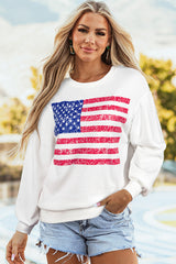 White loose white with drooping shoulder and graphic American flag