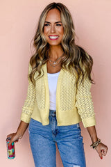 Cardigan court jaune crème en maille pointelle ouvert sur le devant-A WOMAN WE LOVE