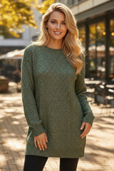 Large knitted knitting sweater dress green tortop with drooping shoulder shoulders