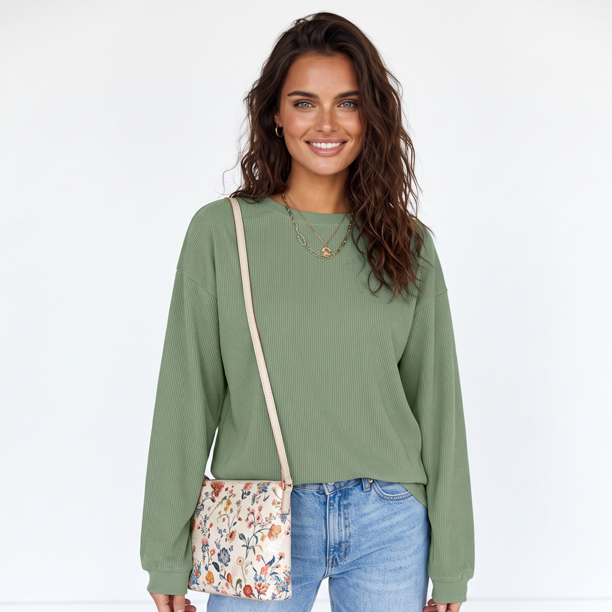 Grass green corduroy oversized sweatshirt