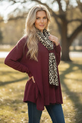 Tunique oversize en maille douce bordeaux