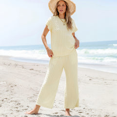 Apricot Metallic Textured Casual Two Piece Set