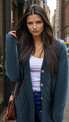 Cárdigan haggy bleu paon en tejido retorcido *