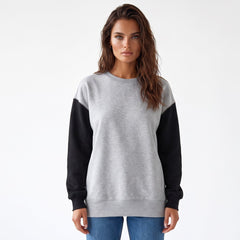Gray Sweatshirt with drooping shoulders and two-tone patchwork