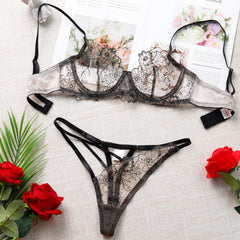 🖤 Ensemble Lingerie « Secret Bloom » – Broderie florale et transparence audacieuse ✨