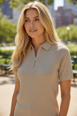 Polo maille zippé beige