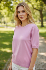 Pull rose soyeux col rond