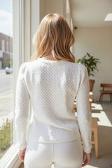 🤍 Pull fin ajouré à manches longues – Blanc