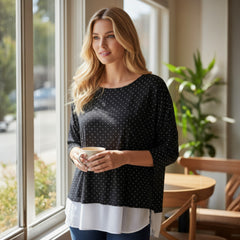 ⚫ Haut noir à pois et base blanche – BASIC