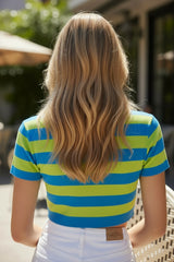 💙💛 Top court à rayures bleu et vert&nbsp;