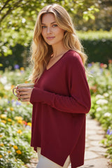 ❤️ Pull rouge col V asymétrique