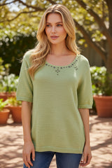 💚 Pull ample vert clair à strass