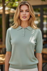 🌿 Polo maille fine vert sauge – DAZY