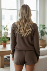 Ensemble de salon en polaire deux pièces coupe ample uni café