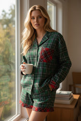 Ensemble pyjama 2 pièces à carreaux verts contrastés