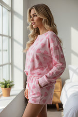 Pink Lounge set con pantalones cortos altos y de manga corta impresas en forma de corazón para el Día de San Valentín