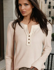 Haut Henley texturé en tricot gaufré beige *