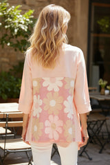 Oversized high low with exposed seams in pink floral patchwork