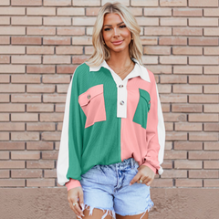 Pink oversized sweatshirt with ribbed collar and color block