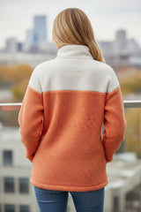Sweat-shirt Sherpa orange color block à demi-fermeture éclair et col montant