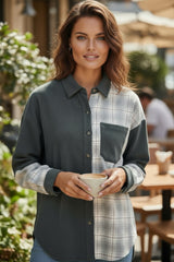 Grey Plaid Corduroy Long Buttoned Jacket