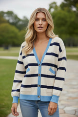 Large Cardigan Boutonnate with drooping shoulder color block white