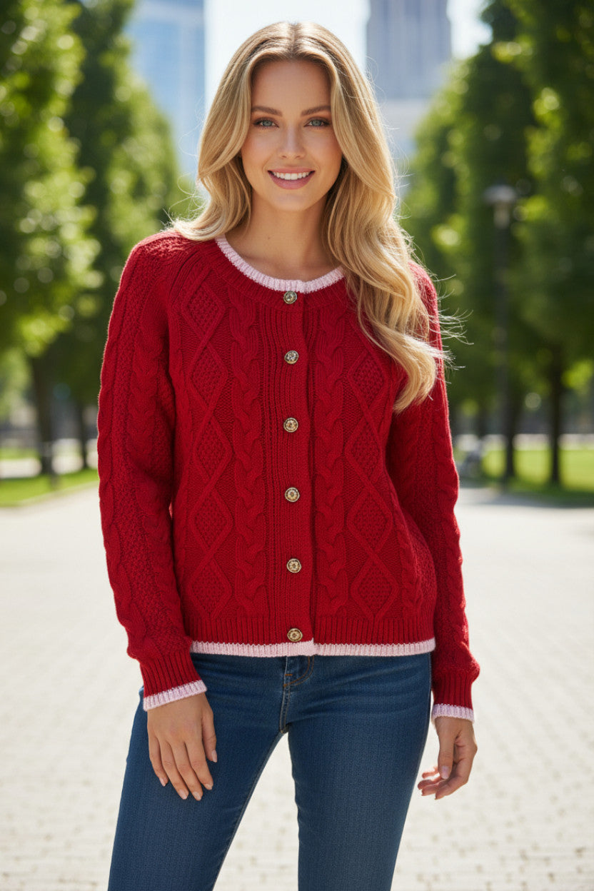 Gilet Torsadé à Liseré Contrastant