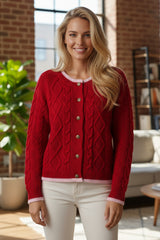 Gilet Torsadé à Liseré Contrastant